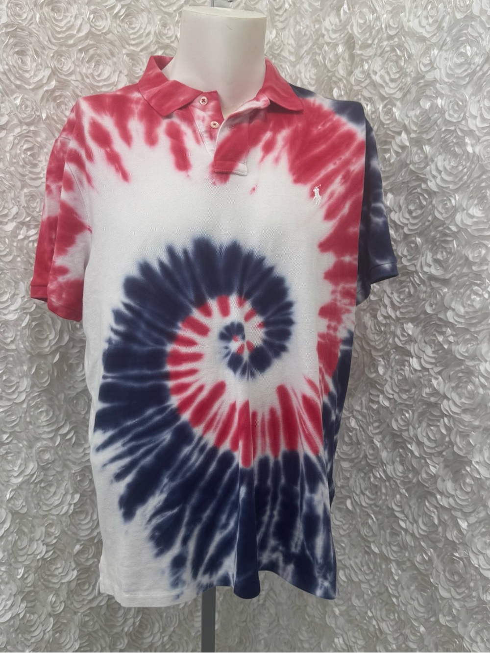 Polo Ralph Lauren Custom Slim Fit Tie Dye Polo Red White Blue XL